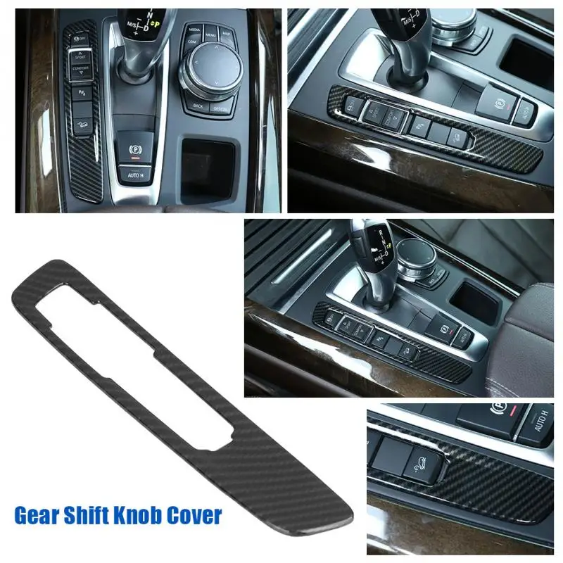  Car Gear Shift Knob Cover Trim Frame Silver Chrome/Carbon Fiber Grain for BMW X5 X6 F15 F16 2014-20