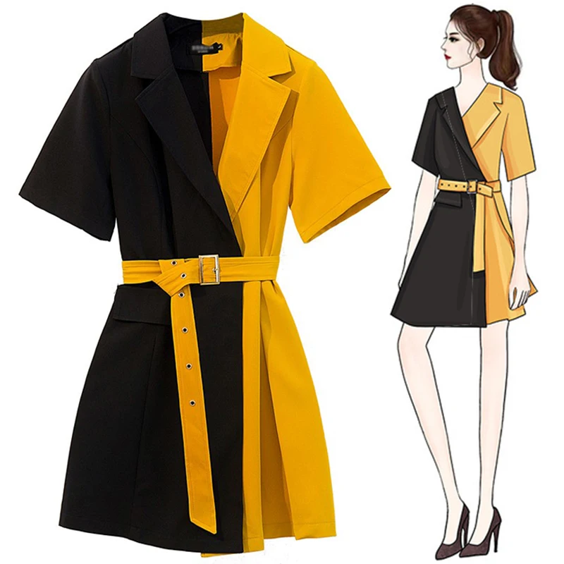 yellow dress with black belt