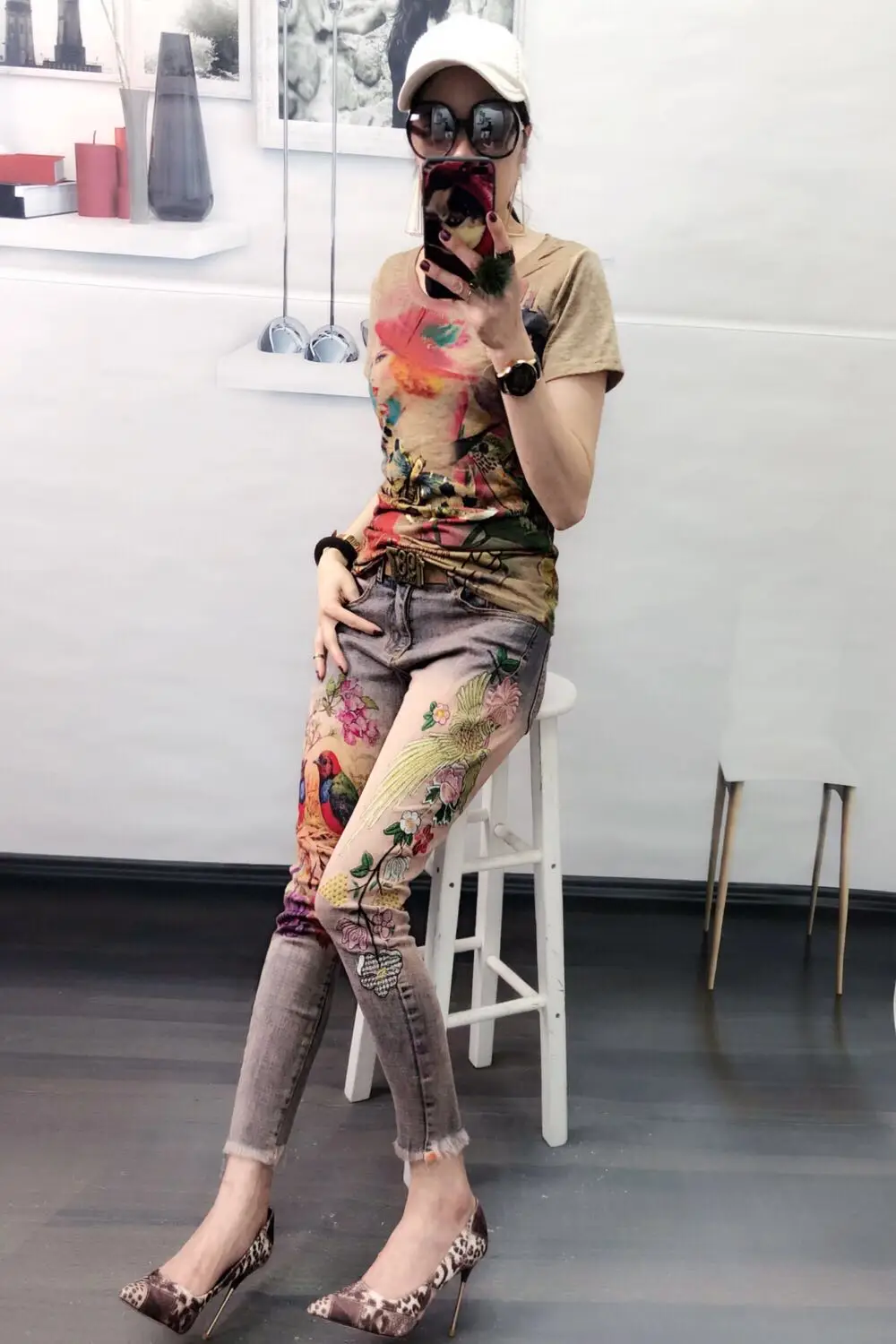 3D эластичные модные женские цветные джинсы с цветочным рисунком, джинсовые брюки, обтягивающие джинсы-карандаш размера плюс 32, винтажные