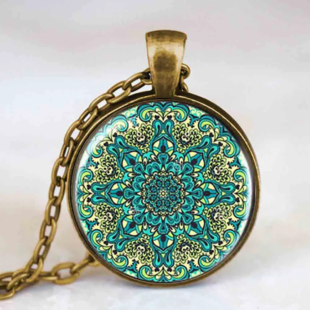 

Steampunk henna yoga India jewelry bloom mandala lotus Pendant Necklace dr who 1pcs/lot vintage chain om symbol buddhism bijoux