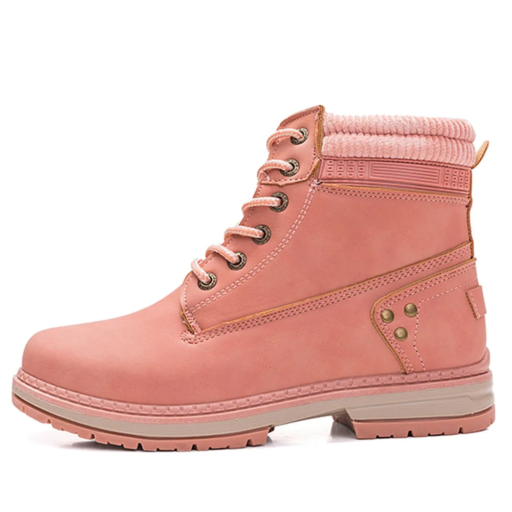 FINDHER/женские ботильоны в западном стиле; сезон осень-зима; женская обувь на меху; коллекция года; обувь на платформе с круглым носком; винтажные ковбойские ботинки на шнуровке - Цвет: Pink  not fur