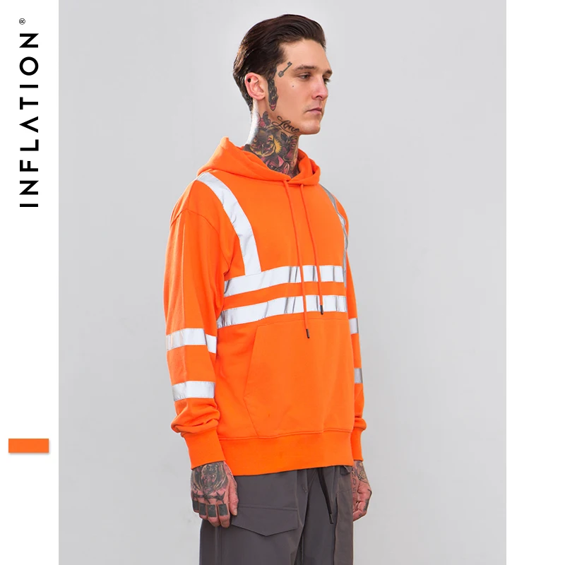 INFLATION Hoodie Brand 2018 Autumn Winter Reflctive Stripe