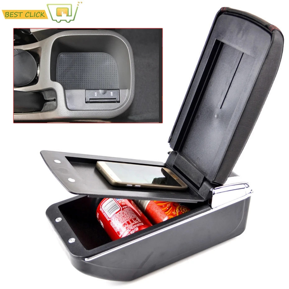 Black Center Console Storage Box Leather Dual Layer Armrest Arm Rest Support For 2009-2015 Chevrolet Cruze 2011 2012 2013 2014