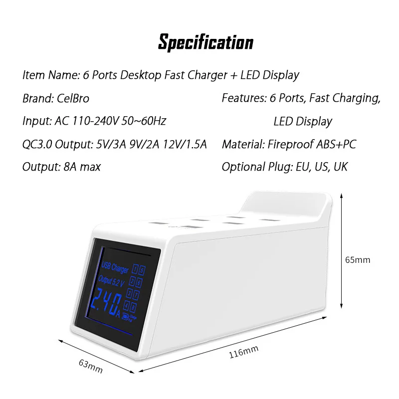 6 портов Мульти USB зарядное устройство Quick Charge 3,0 QC3.0 несколько USB блок питания быстрая зарядная станция настольная USB зарядное устройство EU US UK вилка