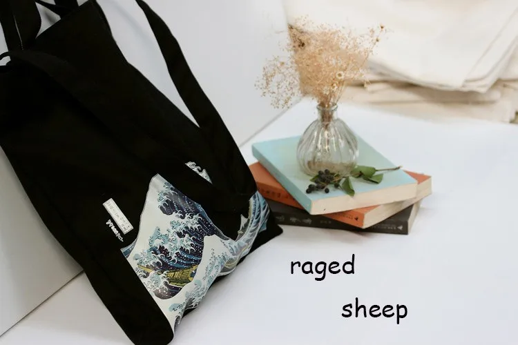 Модная хлопковая сумка для покупок из овечьей шерсти, складная сумка для покупок, многоразовая сумка с принтом морской волны