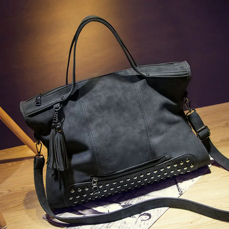 Bolish Rivet Vintage Pu Leather Female Handbag Fashion Tassel Bolish Rivet Vintage Pu Leather Female Handbag Fashion Tassel Messenger Bag Women Shoulder Larger Top Handle Bags Travel In From
