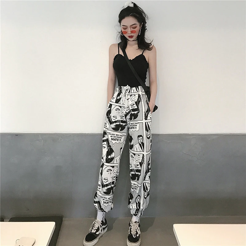 

Comics Printed Joggers Pants Hip Hop Casual Trousers Women Loose Sports Casual Pants Beam Foot Harem Pants