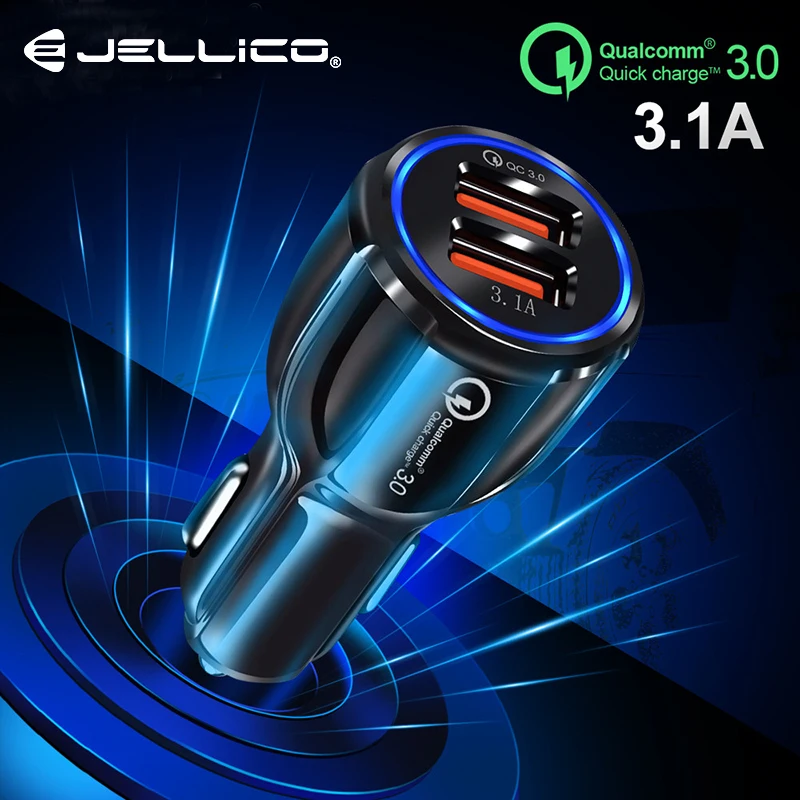 Jellico شاحن سيارة سريعة تهمة 3.0 الهاتف المحمول شاحن المزدوج USB QC3.0 سريع سيارة شاحن آيفون سامسونج اللوحي سيارة-شاحن