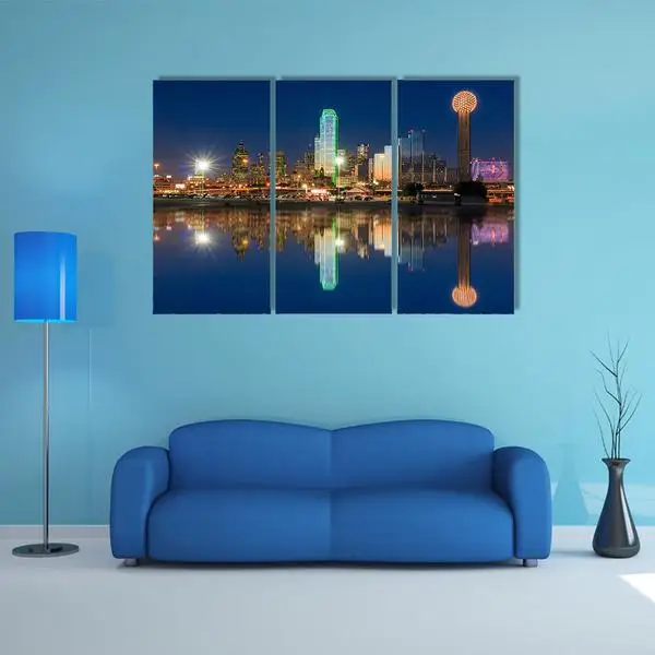 3 Pcs Set Landscape Dallas Skyline Reflected In Trinity River At