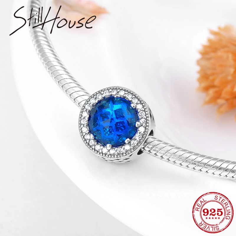 

2018 Fashion 925 Sterling Silver Sparkling Blue Zircon fine Bead Fit Original Pandora Charm Bracelet Jewelry making