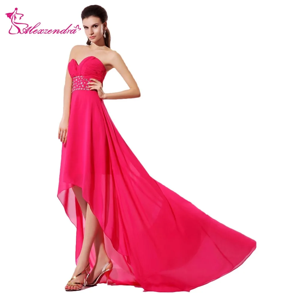 Alexzendra Hot Pink High Low Prom Dresses Strapless Sweetheart Beaded