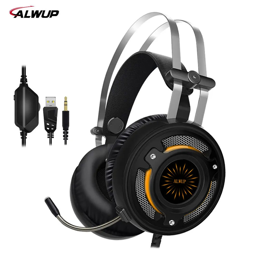 Проводные Игровые наушники ALWUP 2 м ps4 с микрофоном игровая Гарнитура xbox one 7 цветной