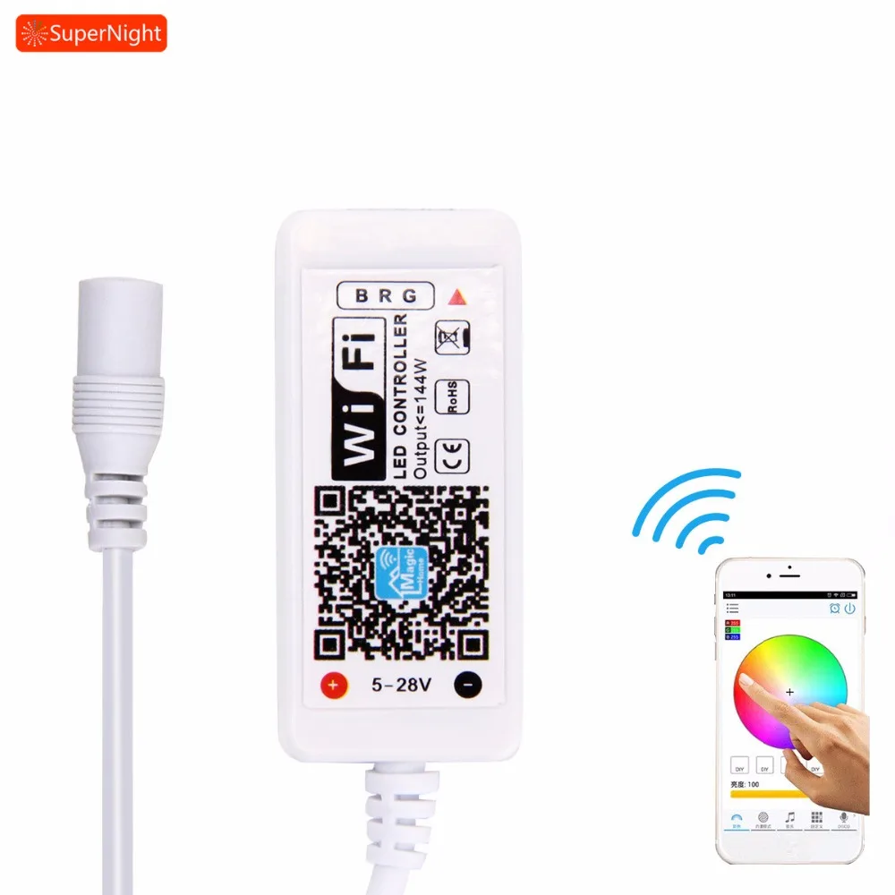 

SuperNight Mini Smart WiFi Controller for RGB LED Strip Light Timer Music 16 Million Colors Alexa App Dimmer for iPhone Samsung