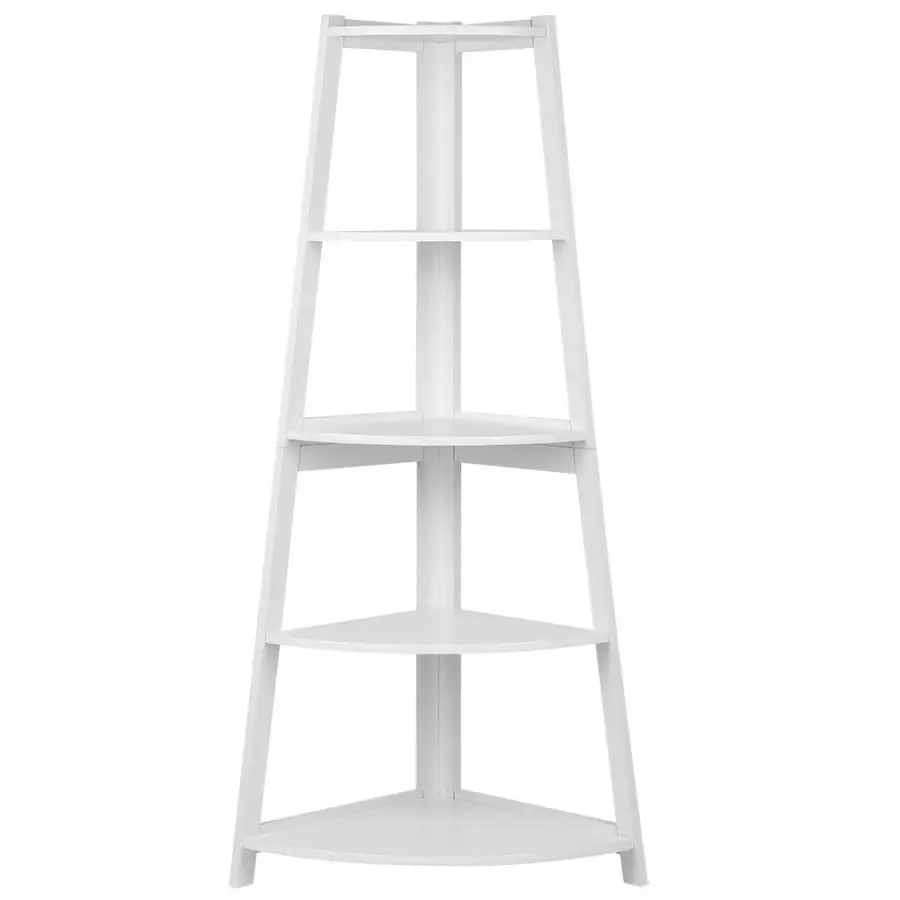 White Wooden Modern 5 Tier Corner Ladder Shelf Bookshelf Storage