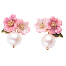 1 пара элегантные эмалированные цветочные серьги-гвоздики из искусственного жемчуга ручной работы модные ювелирные изделия Винтажные серьги для женщин подарок