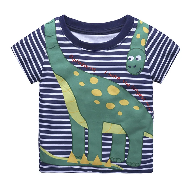 Г. Детская футболка с животными топы для детей, одежда для маленьких мальчиков хлопковые футболки летняя одежда полосатая футболка с рисунком динозавра, машины, лодки - Цвет: N