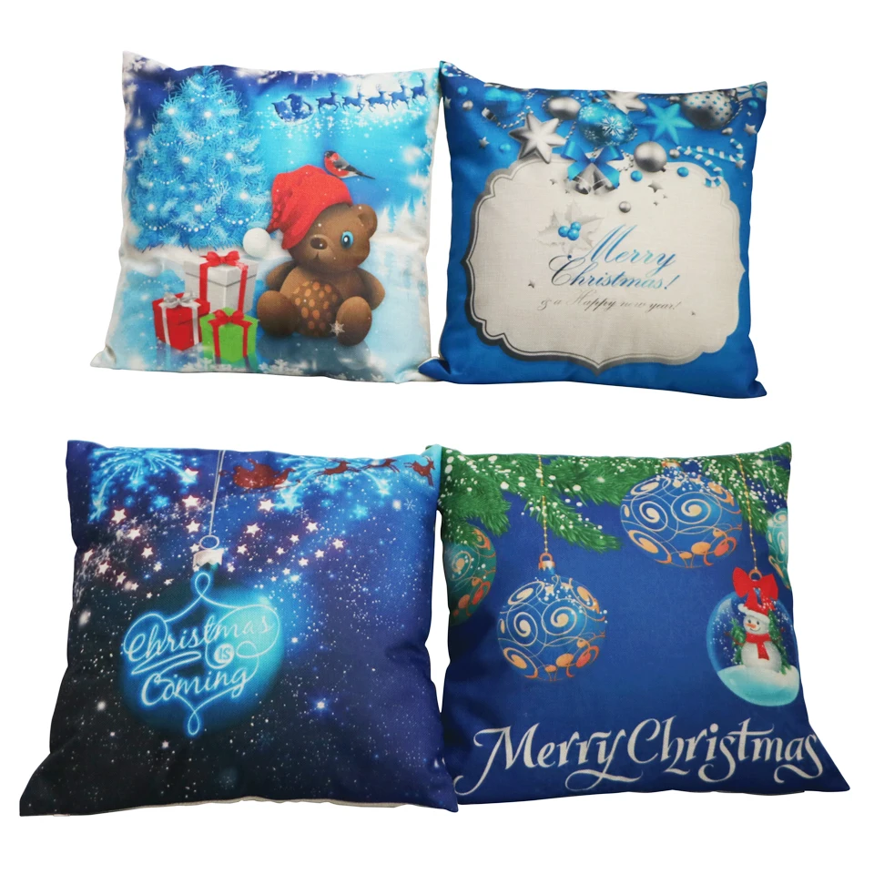 

Linen Cushion Cover Merry Christmas Pillowcase cartoon woven Decorative printed cushion case living room bed parlor pillow cover