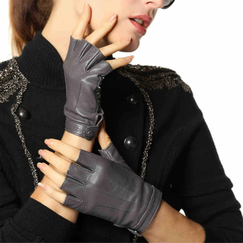 Women's Sheepskin Sports Gloves Fitness no Finger Woman Gloves Driving