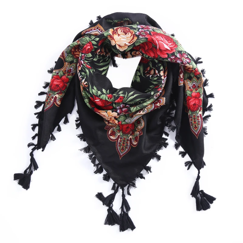 Russia new hot sell Wquare Fashion decorative Scarf handmade tassel flower design...