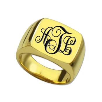 

AILIN Personalized MO Square Ring Gold Color Initials Ring Engraved Monogrammed Name Ring Unique Vine Monogram Style Best Gift