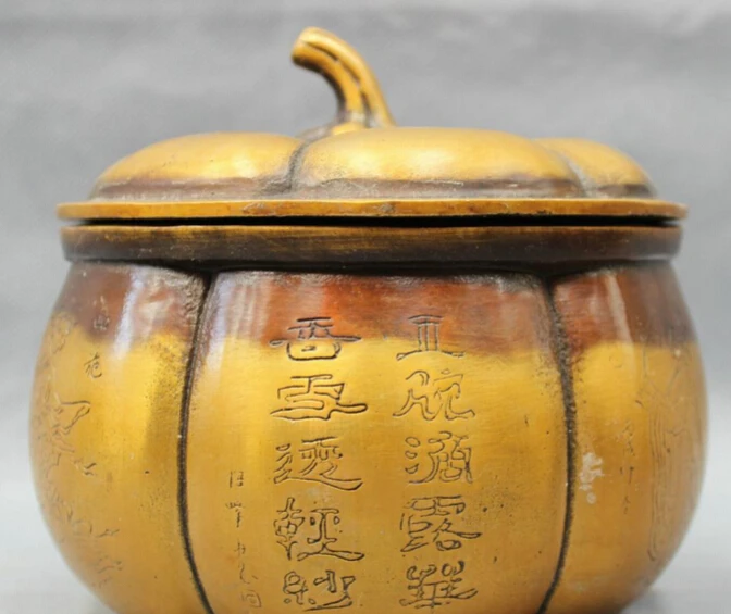 

JP S0606 Chinese Bronze Collect Flok Palace 4 Great Belle Statue Pumpkin Style Jar Box