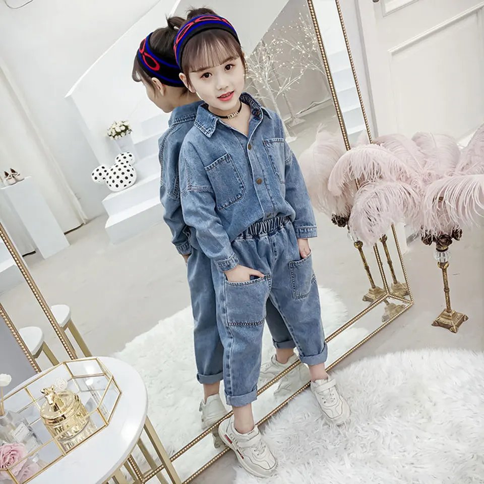 

2019 Spring Baby Girl Clothing Sets Denim Autumn Girls Clothes Suits Casual Novelty Coats+ Pants 2Pieces Kid Child Clothes Suits