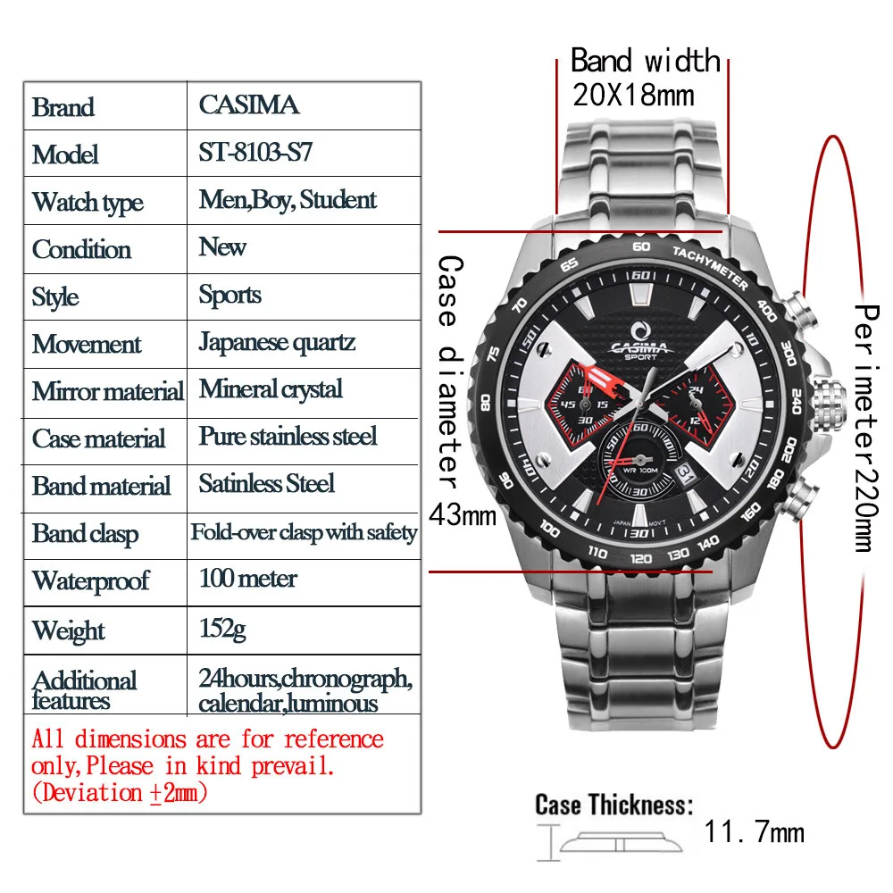 Мужские кварцевые часы спортивные роскошные модные светящиеся calculagraph секундомер водостойкие м 100 M наручные часы CASIMA #8103