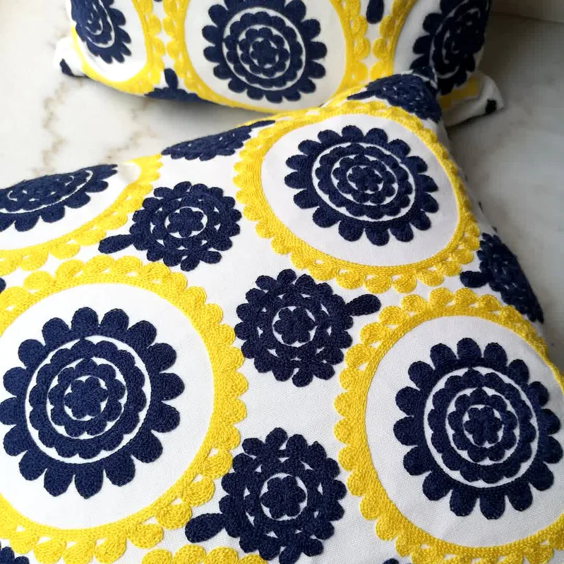 Желтый синий чехол для подушки милый круг Цветочная вышивка Чехол для подушки для дивана кровать простая домашняя декоративная 45x45 см диванная кровать
