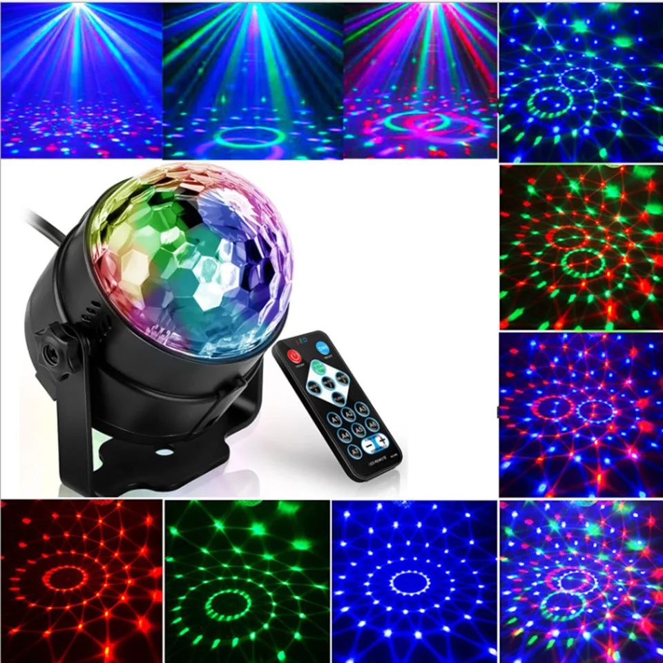 New Sound Activated Rotating Disco Ball Party Lights 6W RGB LED Stage