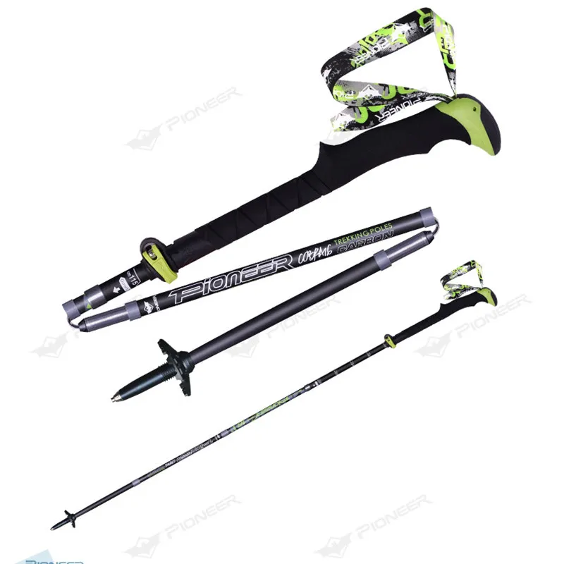 PIOMEER 2018 recién llegados al carbono plegable palos Ultra-luz ajustable Camping senderismo bastón de alpinismo senderismo caña