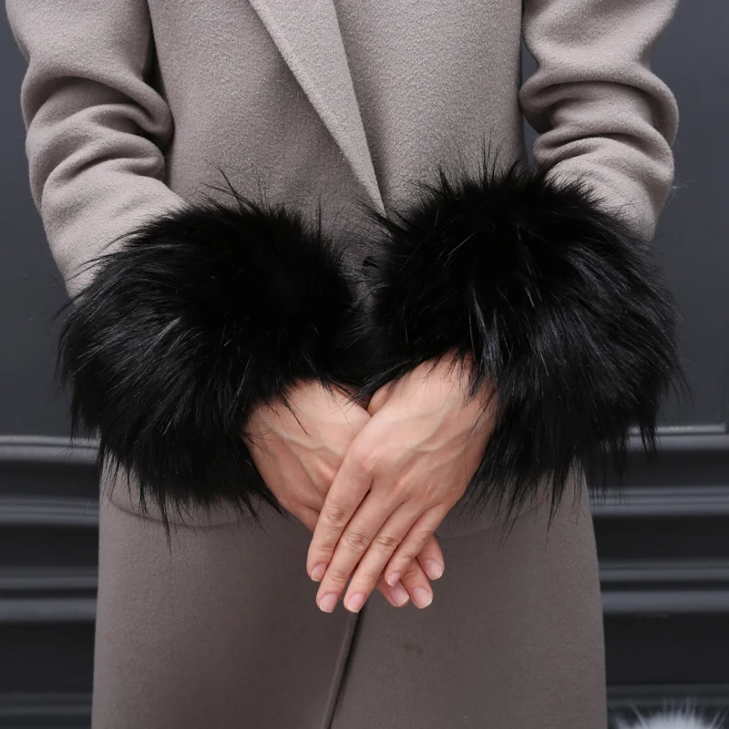 Толстые женские осенние наручные перчатки Модные из искусственного лисьего меха эластичные рукава манжеты зимние теплые руки запястье