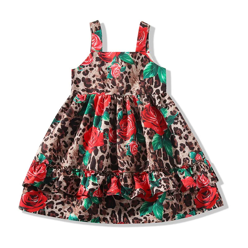 

2019 Brand Girls Clothes Sleeveless Leopard Rose Princess Dress Sexy Summer Kids Dresses For Girls Party Children Dress