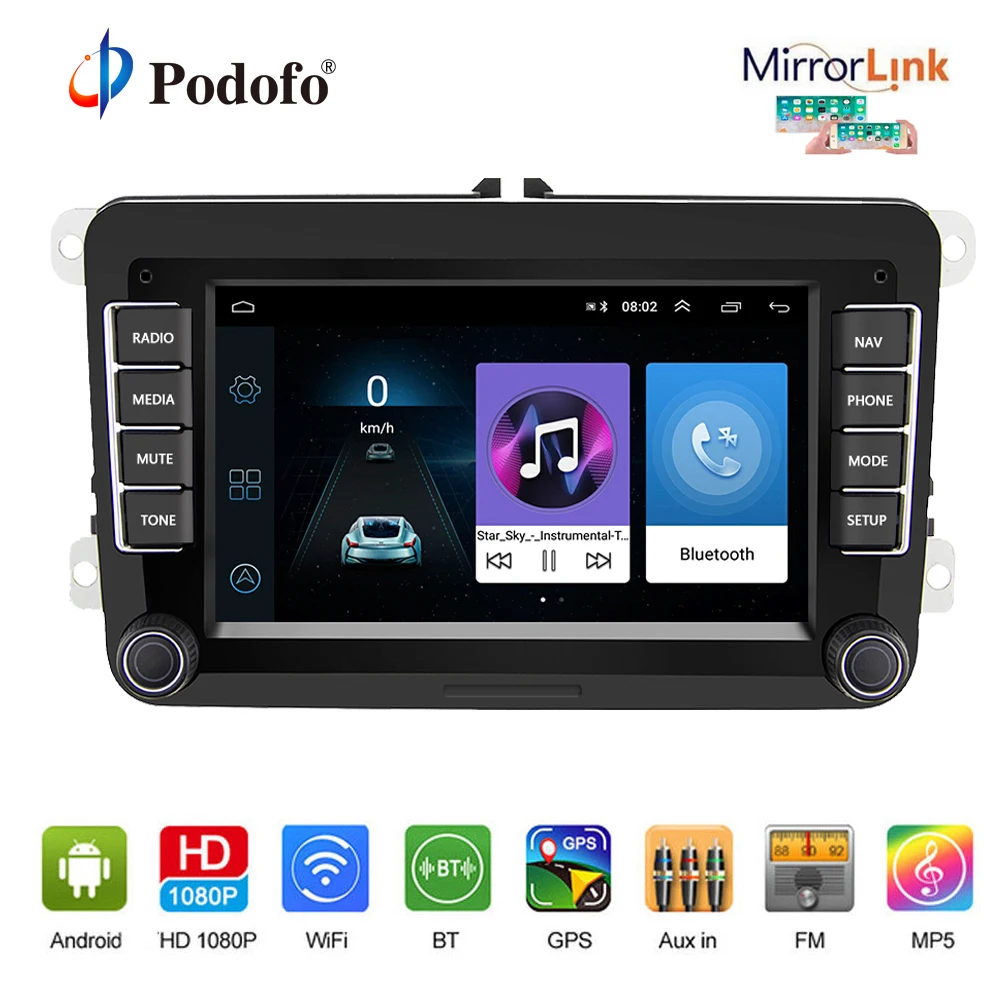 

Podofo 2 Din Car Stereo Radio 7'' inch Android GPS Navigation HD Autoradio MP5 Multimedia Player for ISO /Android Mirror Link