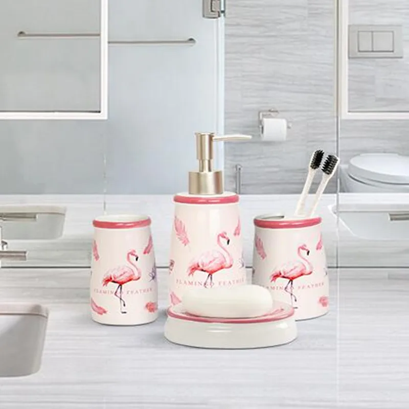 Bathroom set Flamingo ceramic soap dish dispenser toilet brush