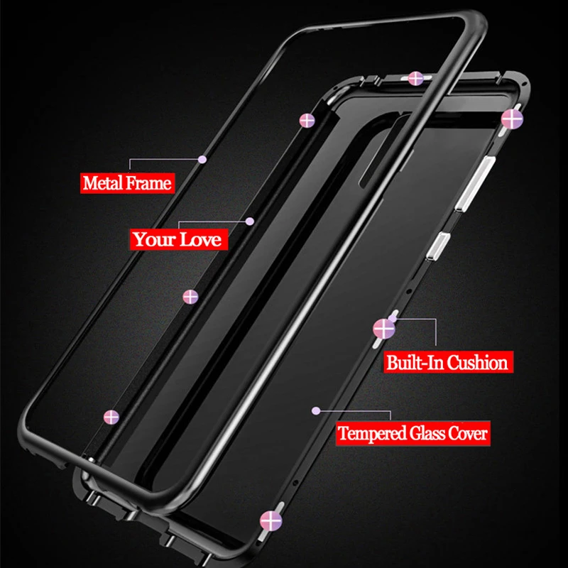 case-for-oneplus-6T-case-Transparent-clear-tempered-glass-back-cover-metal-frame-protective-magnetic-flip