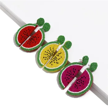 

JOUVAL Ins Girls Cute Fruits Long Beads Drop Earrings For Women Watermelon Bohemian Dangle Earring Brincos Summer Jewelry Female