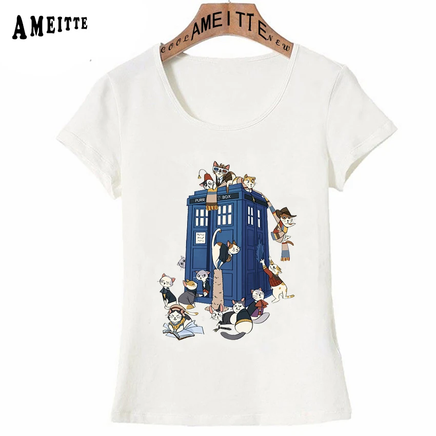 Новинка женская летняя футболка с принтом Doctor Who Mew забавным котом семейный