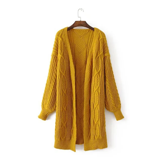 High Street Knitting Yellow Long Women Cardigan Sweater