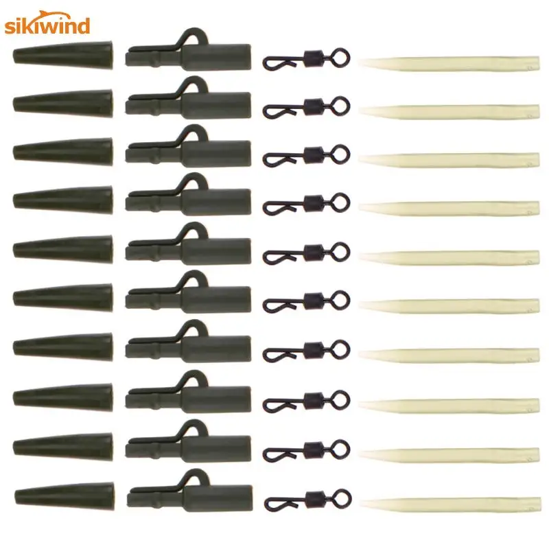 

40pcs/set Fishing Tackle Carp Lead Clips Long Body Q-Shaped Quick Change Swivels Anti Tangle Sleeve Carp Fishing Tool Set