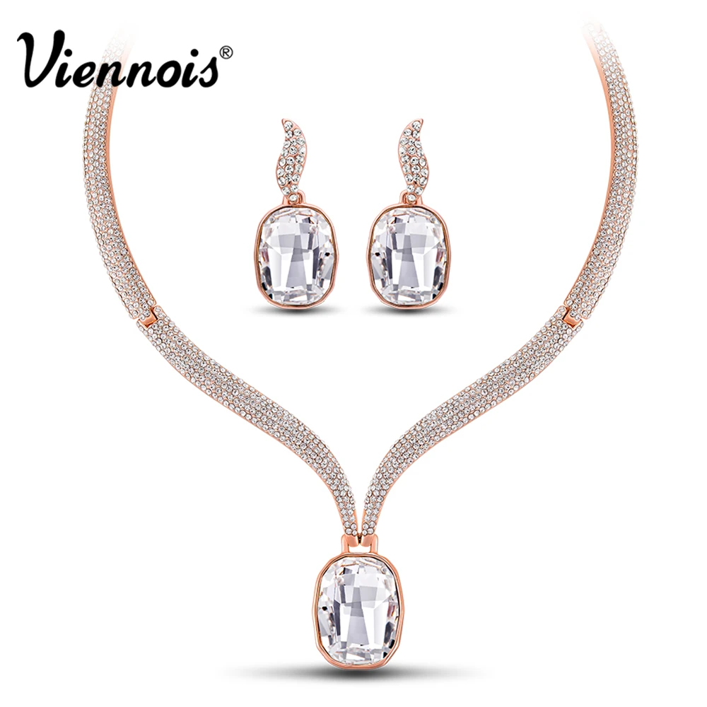 Viennois роскошный ювелирный набор покрытый розовым золотом большие кристаллы чокер