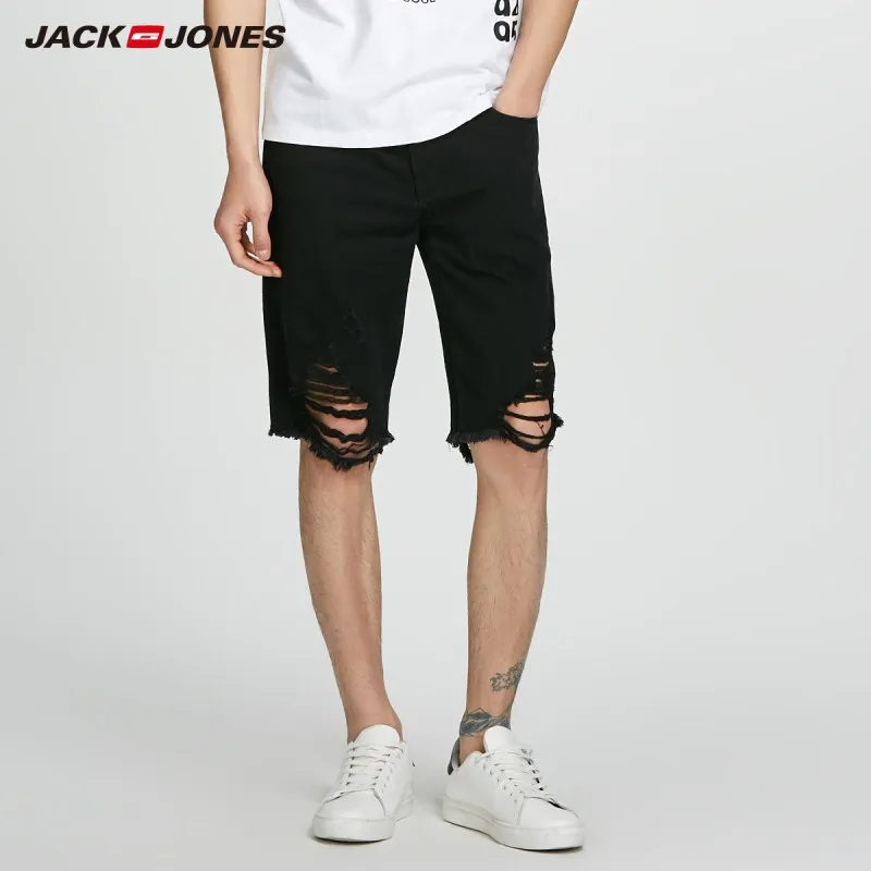 

JackJones Men's 100% Cotton Casual Fringed Rips Denim Shorts J|218243519