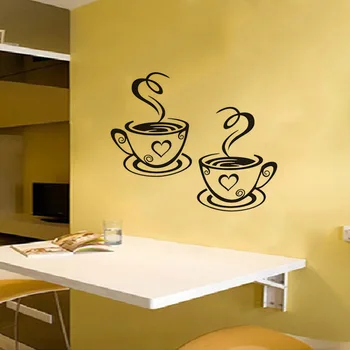 Two Black Coffee Cups Wall Stickers Kitchen Decoration Coffee House Wall Glass Shopwindow Decals Waterproof Home Decor Sticker