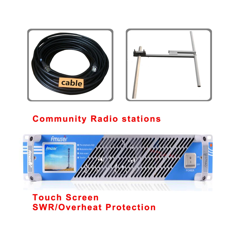

1000W 1KW FM Transmitter Radio Broadcast With Touch Screen AUX With Professional Antenna+20mRF cable KIT