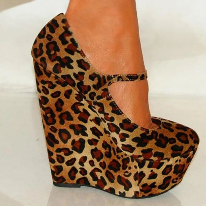 2019 New Plus Big Size 35-48 Leopard Buckle Fashion Sexy High Heel Platform Girls Females Lady Wedge Shoes Women Pumps D1268