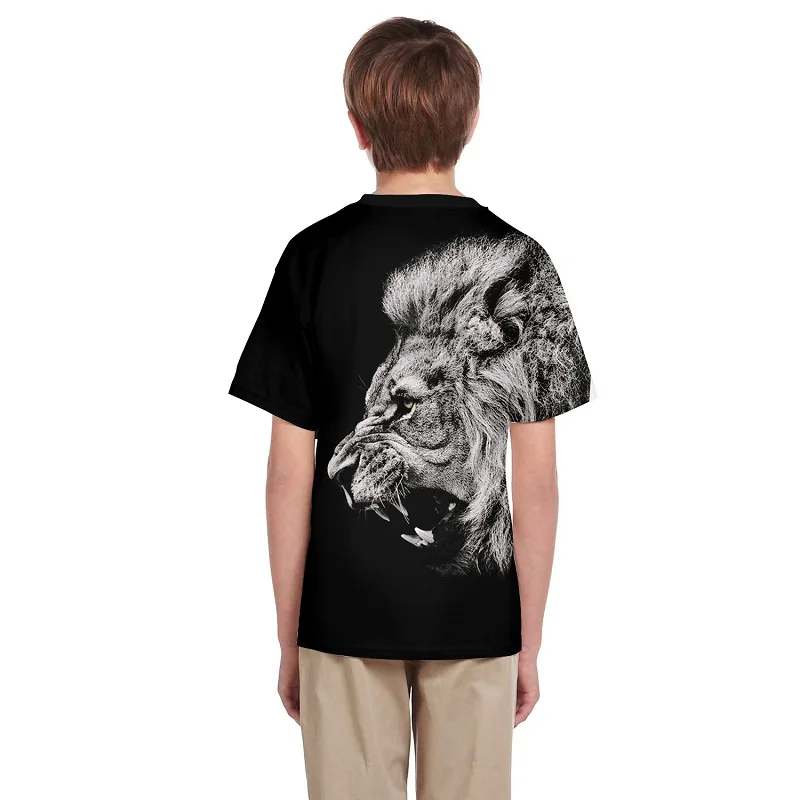 Крутая футболка для мальчиков и девочек с 3D принтом животных, волка и Льва детская одежда дизайнерская Подростковая футболка модные детские футболки с короткими рукавами