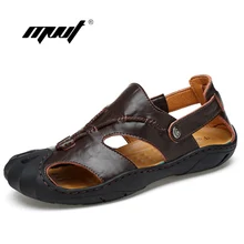 Высокое качество мужские сандалии Пояса из натуральной кожи летние Обувь Для мужчин Шлёпанцы для женщин Повседневное пляжная обувь Нескользящая sandalias