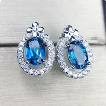 Голубой топаз серьги-гвоздики натуральный настоящий голубой топаз 925 серебро 0.6ct* 2 шт. драгоценный камень ювелирные украшения# J19010904