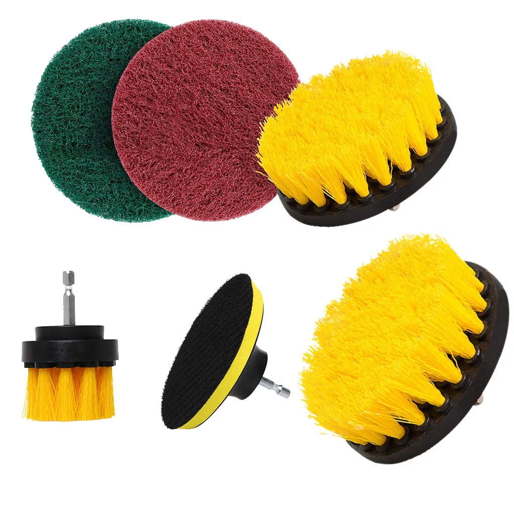 6Pcs/Set Electric Drill Brush Kit Plastic Round Cleaning Brush For Carpet Glass Car Tires Nylon Brushes Power Scrubber Drill