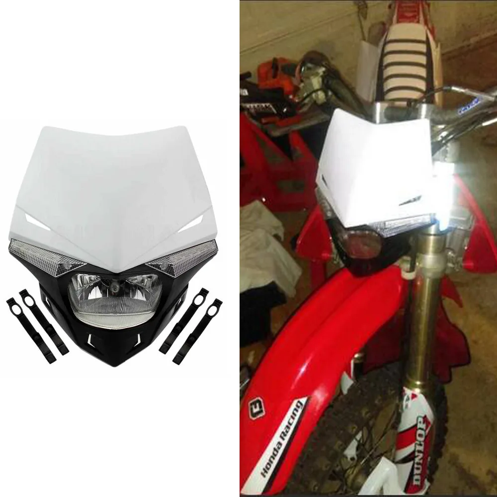 

Motocross 12v H4 Headlight Fairing Dual Sport Motorcycle White Head Lights Universal Head Lamp For Kawasaki Yamaha CRF DRZ CRF