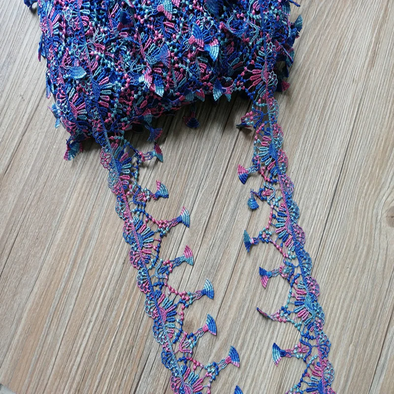 

(5Yds/lot)Blue Pink Mixed Hollow Cup Shape Tassel Floral Venise Venice Lace Hight quality lace fabrics embroidered lace